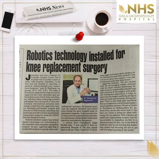 Press clipping headlined Robotics technology installed for knee replacement surgery