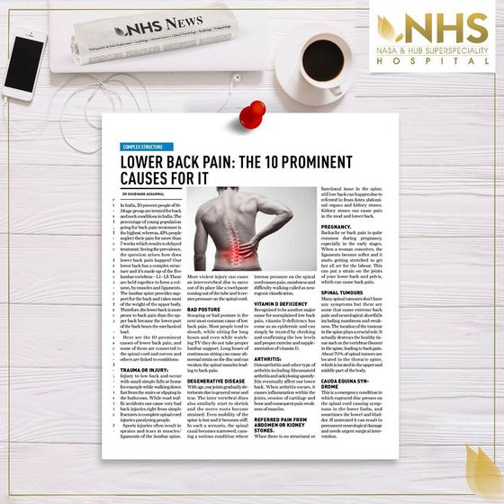 Press clipping headlined Lower back pain: the 10 prominent causes for it