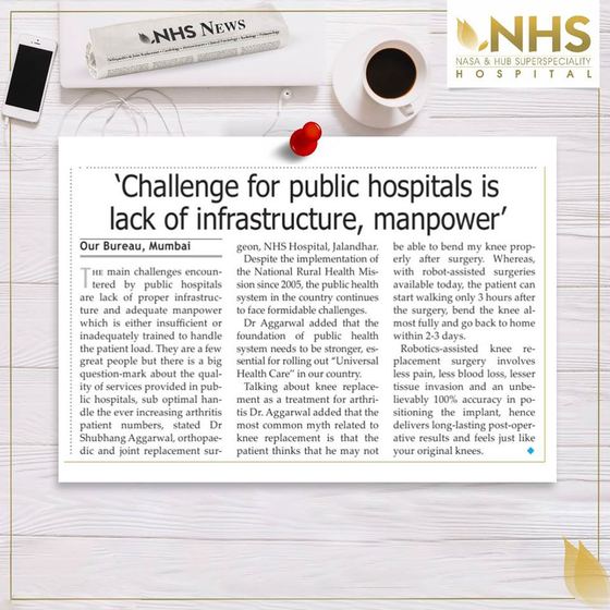 Press clipping headlined Challenge for public hospitals is lack of infrastructure, manpower, quoting Dr. Shubhang Aggarwal