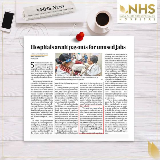 Press clipping headlined Hospitals await payouts for unused jabs