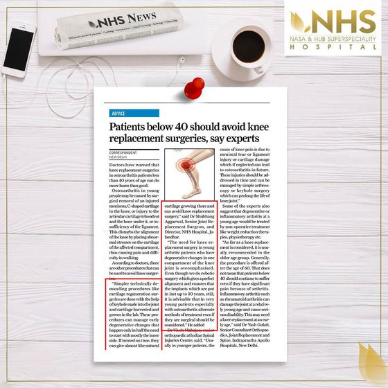 Press clipping headlined Patients below 40 should avoid knee replacement surgeries, say experts