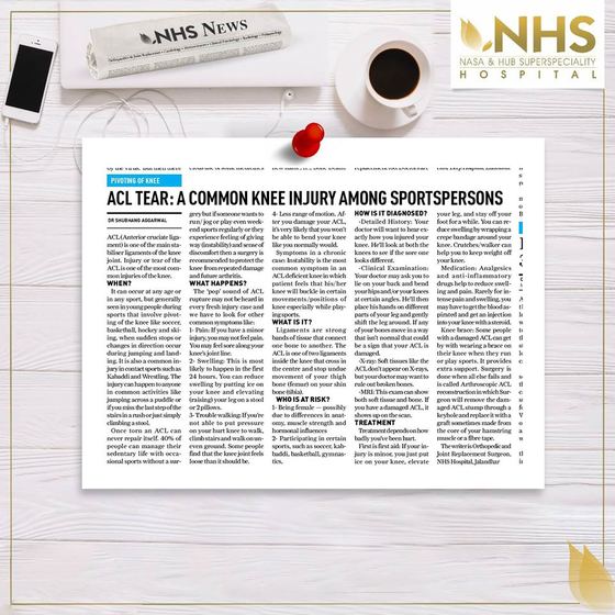 Press clipping headlined ACL tear: a common knee injury among sportspersons