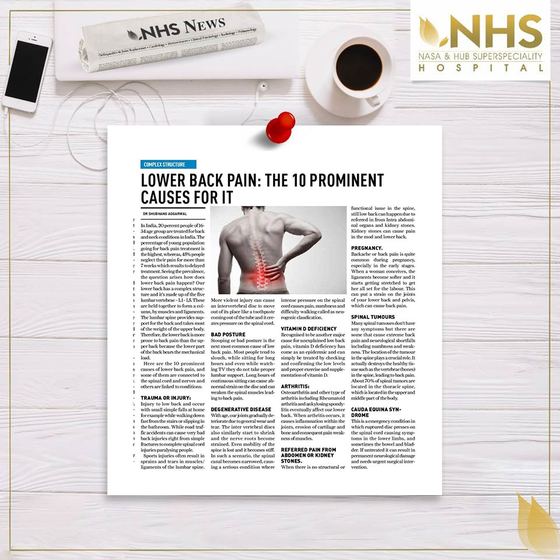 Press clipping headlined Lower back pain: the 10 prominent causes for it
