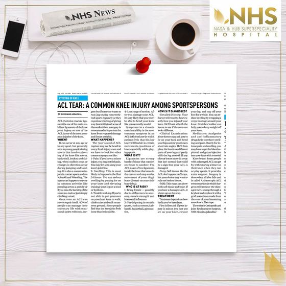 Press clipping headlined ACL tear: a common knee injury among sportspersons