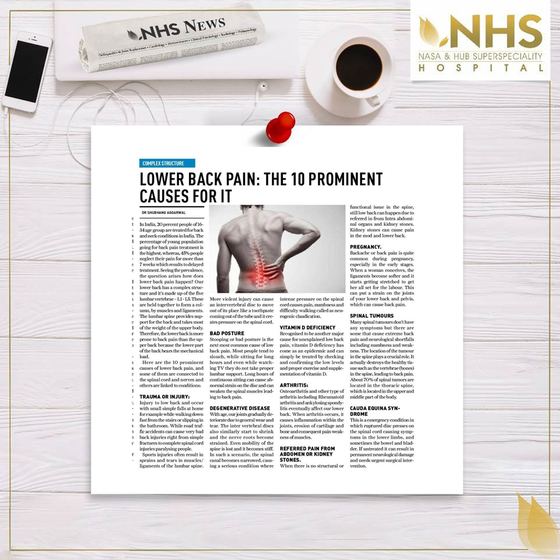 Press clipping headlined Lower back pain: the 10 prominent causes for it