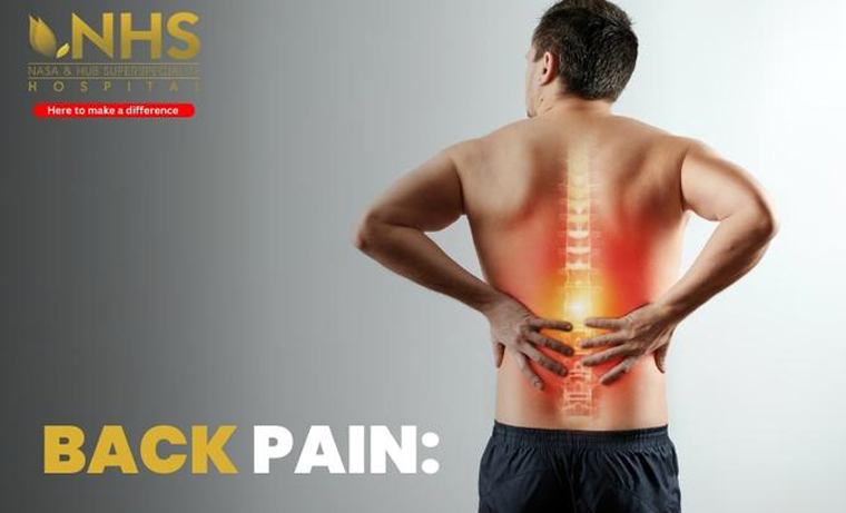 NHS creative: Back pain, showing a man with a highlighted lumbar spine